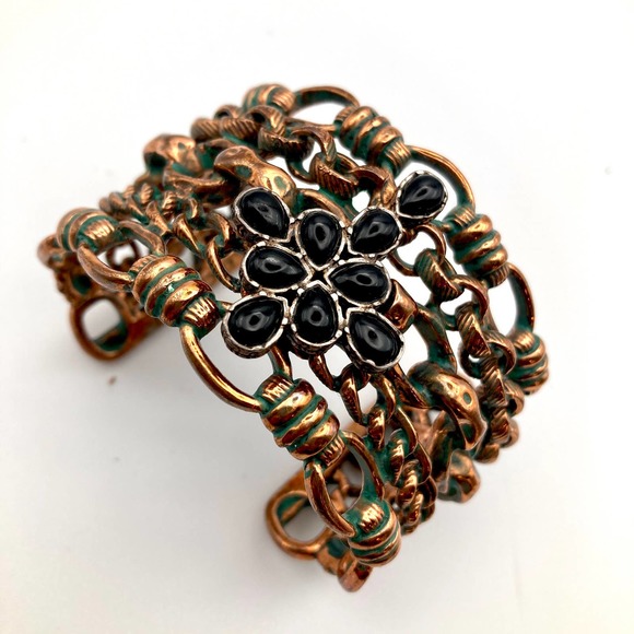 Lucky Brand cuff bracelet copper wide black glass cross boho lucky you - Picture 7 of 10